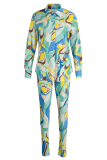 Yellow Casual Print Patchwork Turndown Collar Long Sleeve Two Pieces