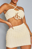 White Sexy Solid Patchwork Spaghetti Strap Sleeveless Two Pieces