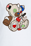 Red Street Cute Print Patchwork O Neck T-Shirts