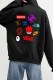 Black Casual Print Letter Hooded Collar Tops