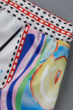 Blue Casual Print Patchwork Turndown Collar Short Sleeve Two Pieces
