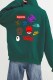 Ink Green Casual Print Letter Hooded Collar Tops