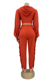 Pink Casual Solid Tassel Patchwork Hooded Collar Long Sleeve Two Pieces