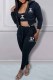 Black Sexy Print Letter Hooded Collar Long Sleeve Three Pieces