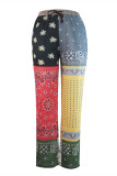 Multicolor Casual Print Patchwork Regular Mid Waist Trousers