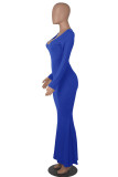 Red Casual Solid Patchwork V Neck Long Sleeve Dresses