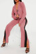 Pink Casual Solid Patchwork Buttons Turn-back Collar Long Sleeve Two Pieces