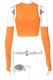 Orange Sexy Print Patchwork O Neck Tops