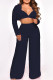 Black Sexy Solid Patchwork Turn-back Collar Long Sleeve Three Pieces