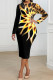 Black Casual Print Patchwork O Neck One Step Skirt Dresses