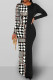 Black Casual Print Patchwork O Neck One Step Skirt Dresses