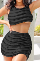 Black Sexy Casual Solid Patchwork O Neck Sleeveless Two Pieces