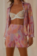 Pink Casual Print Patchwork Turndown Collar Long Sleeve Two Pieces