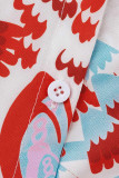 Orange Red Casual Print Patchwork Buckle Turndown Collar Long Sleeve Two Pieces