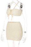 White Sexy Solid Patchwork Spaghetti Strap Sleeveless Two Pieces