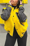 Yellow Casual Print Patchwork Long Sleeves Outerwear
