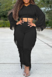 Pink Casual Solid Tassel Patchwork Hooded Collar Long Sleeve Two Pieces