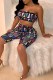 Black Sexy Print Letter Strapless Sleeveless Two Pieces