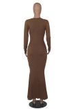 Red Casual Solid Patchwork V Neck Long Sleeve Dresses