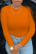 Tangerine Red Casual Solid Patchwork O Neck Tops