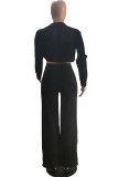 Pink Sexy Solid Patchwork Turn-back Collar Long Sleeve Three Pieces