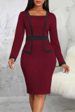 Yellow Casual Work Solid Patchwork Square Collar One Step Skirt Dresses