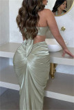 Green Sexy Solid Hollowed Out Backless Halter Sleeveless Two Pieces