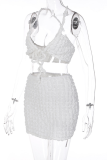 White Sexy Solid Patchwork Spaghetti Strap Sleeveless Two Pieces