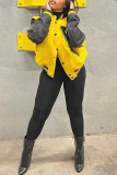 Yellow Casual Print Patchwork Long Sleeves Outerwear
