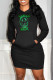 Black Casual Print Patchwork Hooded Collar Long Sleeve Dresses