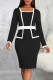 Black Casual Work Solid Patchwork Square Collar One Step Skirt Dresses