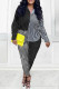 Black Casual Striped Print Patchwork Turndown Collar Long Sleeve Two Pieces