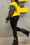 Yellow Casual Print Patchwork Long Sleeves Outerwear