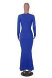 Red Casual Solid Patchwork V Neck Long Sleeve Dresses