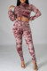 Brick Red Sexy Print Patchwork Draw String Half A Turtleneck Long Sleeve Two Pieces