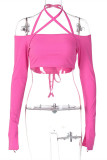Rose Red Sexy Casual Solid Bandage Backless Off the Shoulder Tops