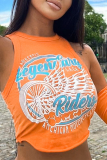 Orange Sexy Print Patchwork O Neck Tops