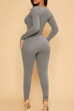 Grey Sexy Sportswear Solid Patchwork V Neck Plus Size Jumpsuits