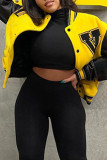 Yellow Casual Print Patchwork Long Sleeves Outerwear
