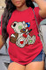 Red Street Cute Print Patchwork O Neck T-Shirts