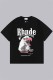 Black Casual Print Letter O Neck T-Shirts