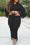 Pink Casual Solid Tassel Patchwork Hooded Collar Long Sleeve Two Pieces