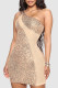 Apricot Sexy Solid Sequins Patchwork Oblique Collar Pencil Skirt Dresses