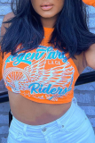 Orange Sexy Print Patchwork O Neck Tops