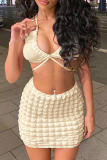 White Sexy Solid Patchwork Spaghetti Strap Sleeveless Two Pieces