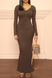 Red Casual Solid Patchwork V Neck Long Sleeve Dresses
