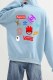 Light Blue Casual Print Letter Hooded Collar Tops