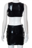Black Sexy Casual Solid Patchwork O Neck Sleeveless Two Pieces