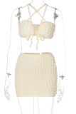 White Sexy Solid Patchwork Spaghetti Strap Sleeveless Two Pieces