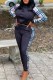 Black Casual Plaid Patchwork Zipper Collar Long Sleeve Two Pieces